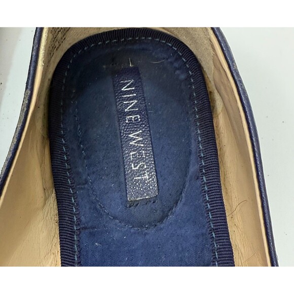 Nine West Ballet Flats Navy Blue Faux Leather Slip On Buckle Accent 9 M‎ Lyrical - Picture 9 of 10